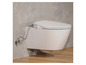 Een wit wandtoilet met een geïntegreerde bidetfunctie.