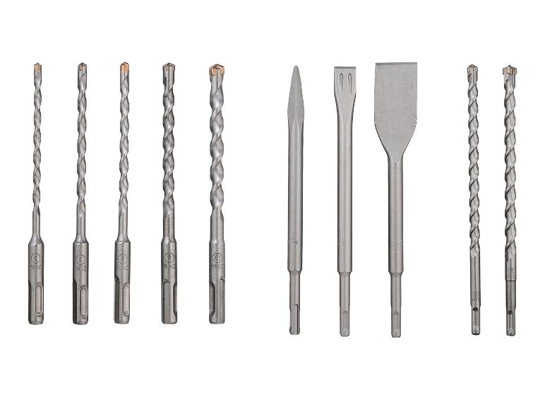 Een collectie boorbits en beitels met SDS-plus schachten.