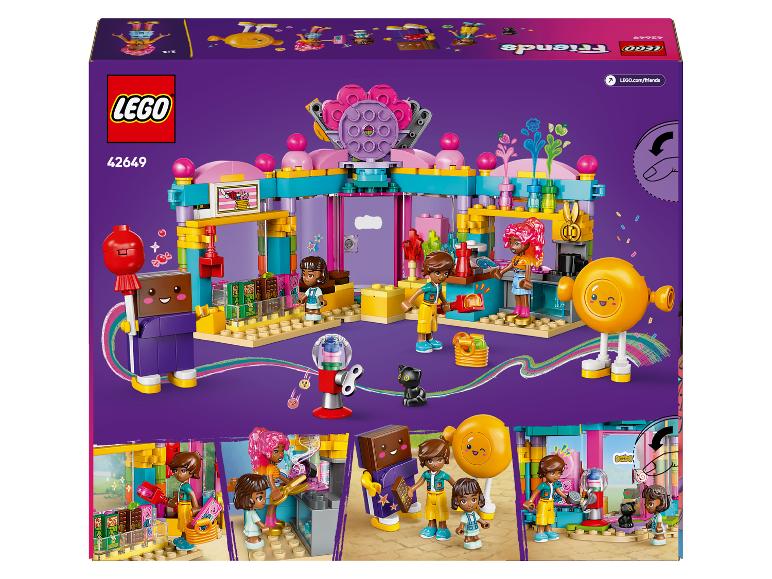 LEGO Friends 42649 set met snoepwinkel en figuren.