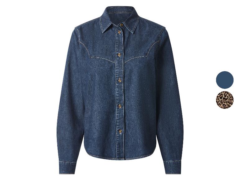 Dames denim overhemd met lange mouwen en knopen, donkerblauw