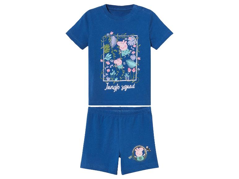Peppa Pig pyjama, blauw: shirt en short met jungleprint.