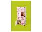 Roze modulaire opbergkast met bosdierenmotieven en speelgoed.
