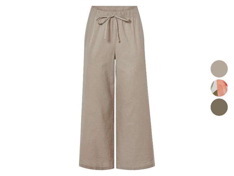 Beige linnen wijde broek met trekkoord.
