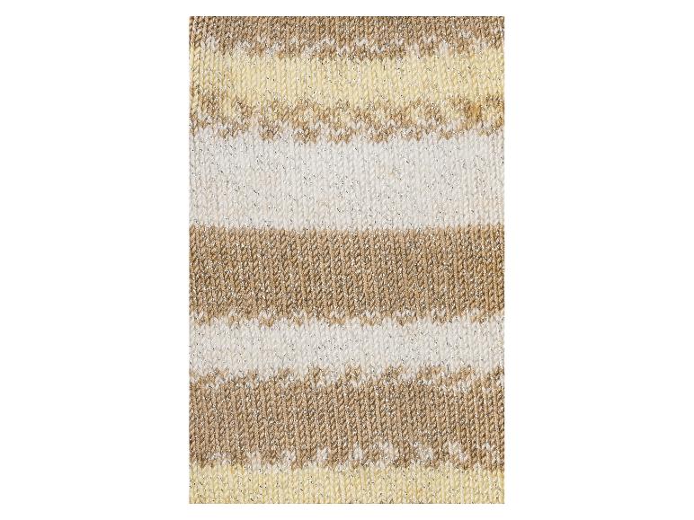 Gebreide stof met bruine, gele en witte strepen met zilverdraden