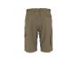 Khaki cargoshorts met elastische tailleband en zijzakken, achteraanzicht.