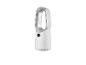 Witte bladeloze torenventilator met digitaal display en zilverkleurige details.