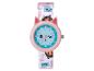 Roze kattenhorloge met stripfiguren op de band.