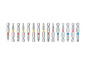 Een reeks schroevendraaierbits, waaronder PH1, PH2, PZ1, PZ2, PZ3, H3, H4, H5, T10, T15, T25,  en andere maten.