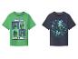 Twee Minecraft kinder-T-shirts: een groene met 'GAME ON' en een donkerblauwe met 'I LOVE MINECRAFT'.