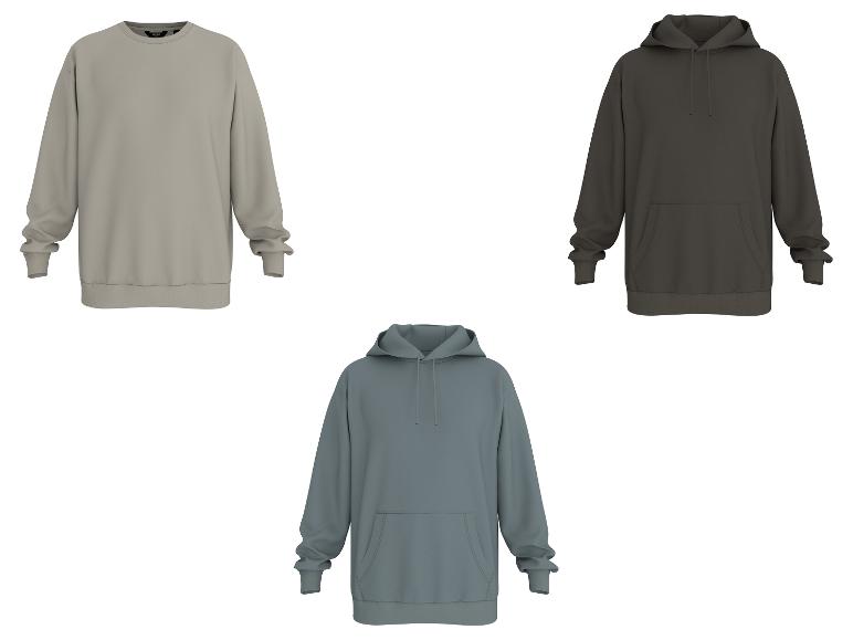Drie sweatshirts en hoodies in grijs, donkergrijs en blauwgrijs.
