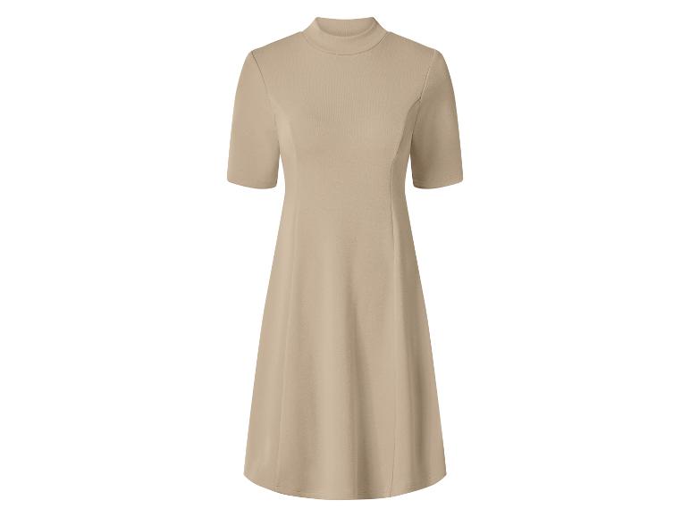Beige jurk met korte mouwen en opstaande kraag