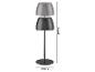 Tafellamp met twee kappen in grijs en zwart, 41,9 cm hoog en 12 cm diameter.