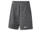 Donkergrijze sweatshorts met een elastische tailleband en een wit logo.