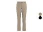 Beige broek met bruine knoop, verkrijgbaar in beige en zwart.