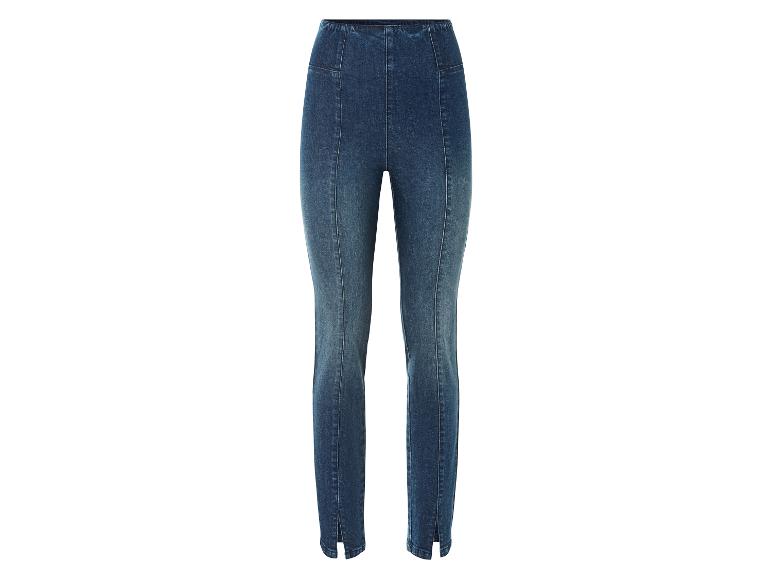 Donkerblauwe skinny jeans met splitten aan de onderkant.