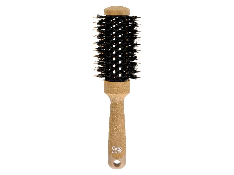 Cien Beauty ronde haarborstel met geperforeerde zwarte cilinder en zandkleurig handvat