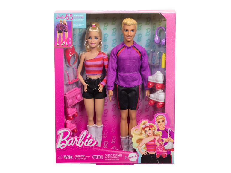 Barbie en Ken rolschaats poppen uit de jaren 80 in een doos, met accessoires.