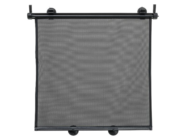 Zwarte autozonnescherm met zuignappen.