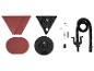 Wandschuurmachine accessoires: driehoekige en ronde schuurschijven, schuurkoppen en stofzuigerslang.