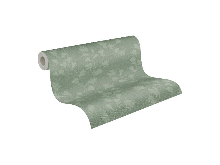 Groene behangrol met een subtiel bloemenpatroon.