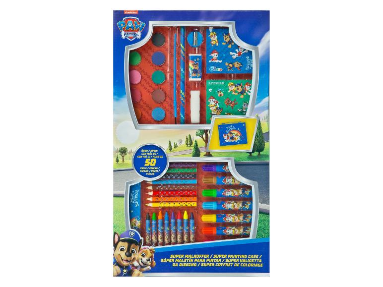 Paw Patrol tekenset met kleurpotloden, verf en accessoires.