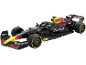 Zwart-gele Formule 1-racewagen met sponsoren.