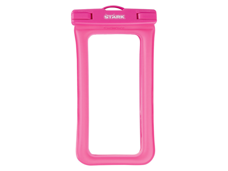 Een roze Stark waterproof telefoonhoesje voor het zwemmen of op het strand.
