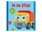Een boek met flappen over voertuigen in de stad.