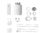 Tado° slim thermostaatsysteem met centrale eenheid, temperatuursensor en accessoires.