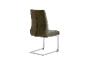 Design stoel met bruine bekleding en verchroomd onderstel.