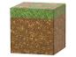 Kubus met gras-, aarde- en paddenstoeltexturen.