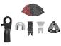 Parkside multitool accessoires: schuurbladen, zaagbladen, schraper en stofafzuighulpstuk.