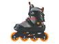 Zwart-grijze inline skates met oranje wielen en details.