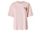 Lichtroze dames T-shirt met 'Beach Resort' tekst en bloemenprint