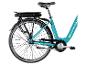 Turquoise Zündapp elektrische fiets met bagagedrager en accu.