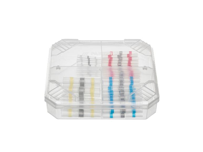 Een doos met verschillende kleuren krimpkousen.