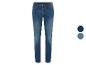 Herenslim fit jeans, verkrijgbaar in donkerblauw en middelloodsblauw.