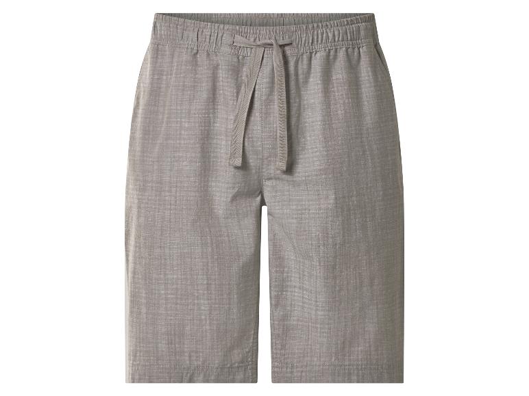 Grijze shorts met elastische tailleband en trekkoord.