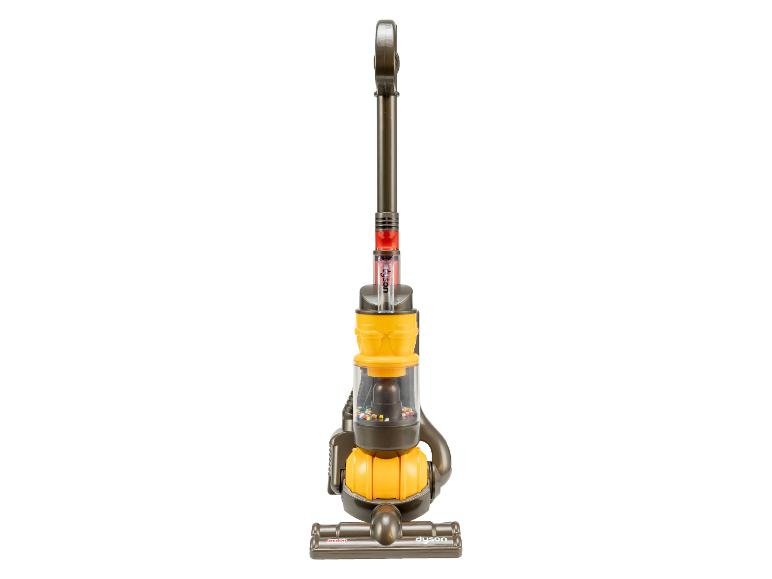 Een gele en grijze Dyson stofzuiger.