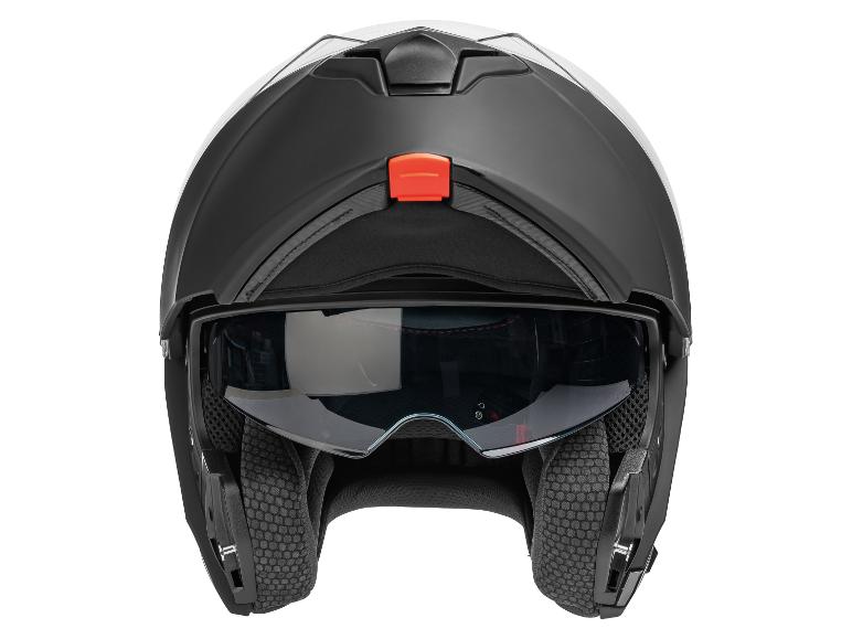 Zwarte open motorhelm met zonnevizier