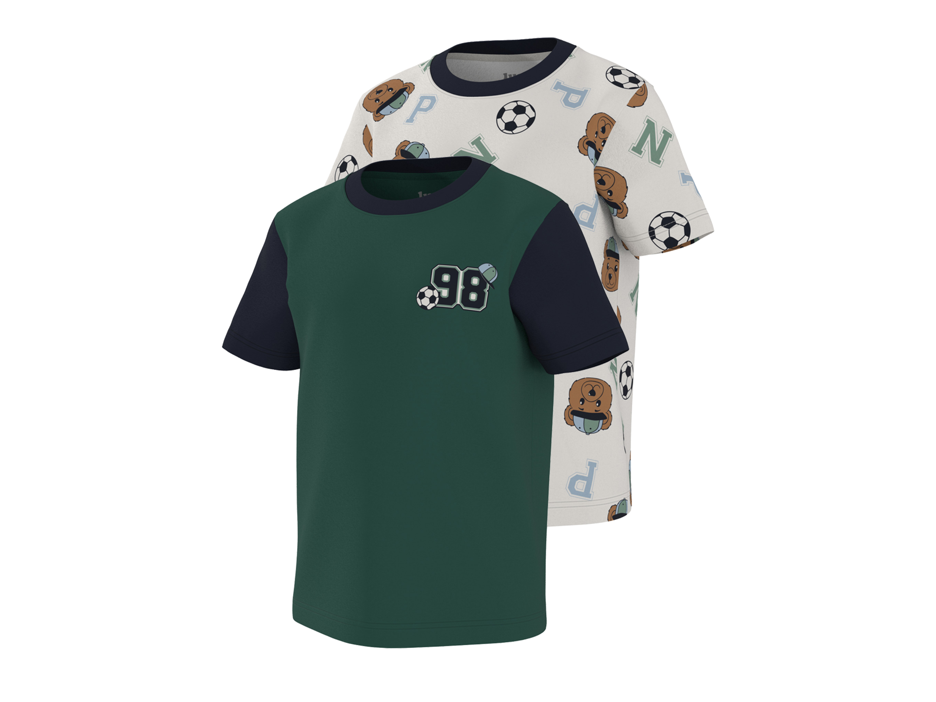LUPILU Set van 2 kinder T-shirts (Beer/groen, 98/104)