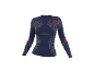 Donkerblauw sportshirt met lange mouwen en roze en grijze details.