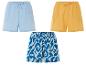 Mouline shorts: lichtblauw, mosterdgeel en blauw patroon.
