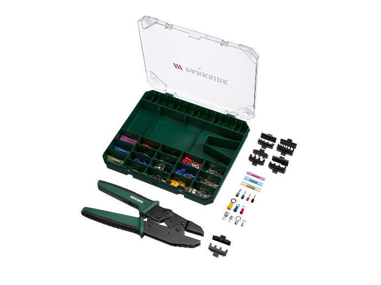 Parkside connectorenset: krimptang, connectoren en opbergbox.