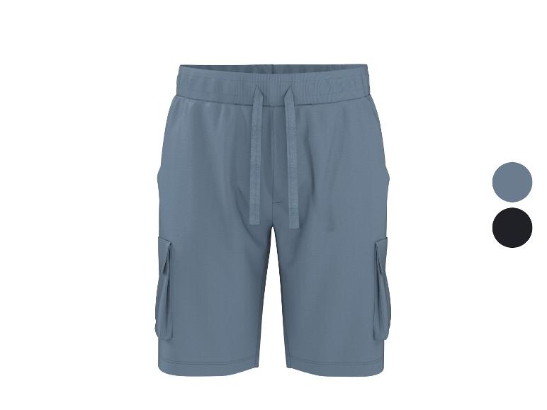Heren blauwe cargoshorts met trekkoord in de taille, ook verkrijgbaar in zwart.
