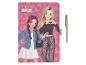 Notitieboek met 'FOREVER GIRLIE' tekst, twee cartoonmeisjes en een gouden pen.