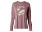 Roze damespyjama-top met lange mouwen en bloemenprint met de tekst 'SLEEP WELL'.