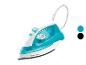 Wit en turquoise stoomstrijkijzer met gevlochten snoer