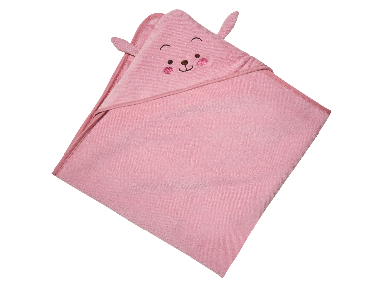 Roze badcape met capuchon, versierd met een schattig dierenmotief.