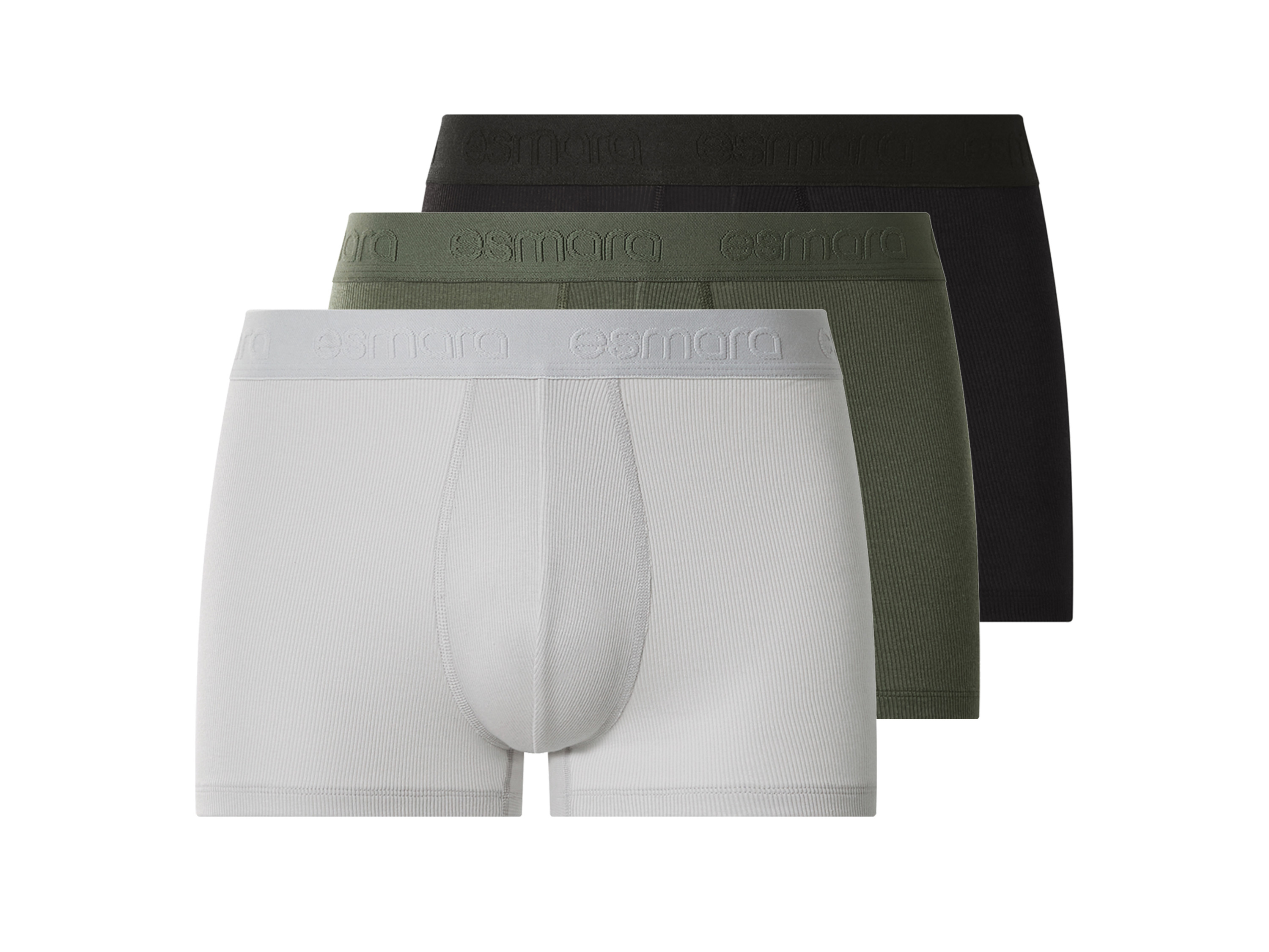 ESMARA MEN Set van 3 heren boxers - dubbelrib (Zwart/groen/grijs, L)